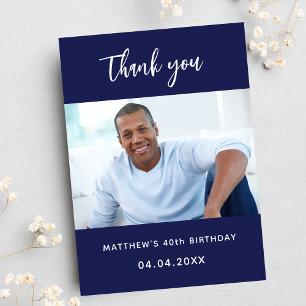 Carte De Remerciements Photo simple d'anniversaire bleu marine