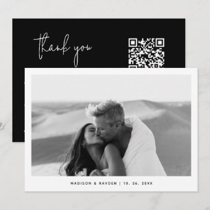 Carte De Remerciements Photo simple en noir et blanc Code QR Mariage