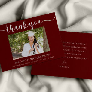 Carte De Remerciements Photo simple Maroon & White Graduation