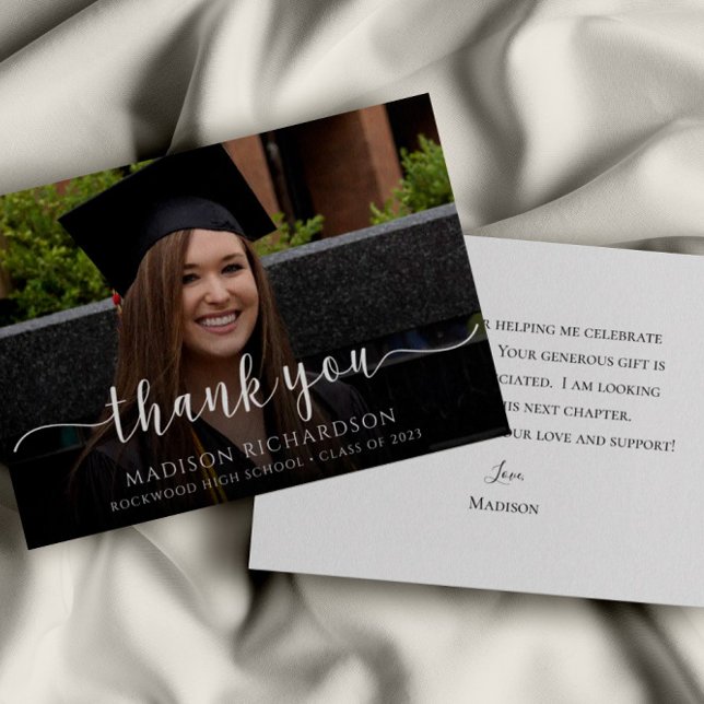 Carte De Remerciements Photo simple moderne de graduation de script (Créateur téléchargé)