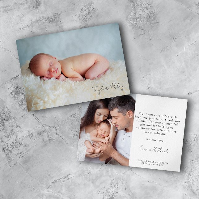 Carte De Remerciements Photo Statistiques de naissance Calligraphie Nom N (Créateur téléchargé)