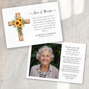 Carte De Remerciements Photo Sunflower Cross Script Funérailles