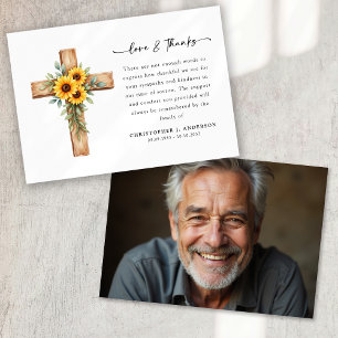 Carte De Remerciements Photo Sunflower Cross Script Funérailles