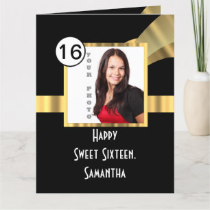 Carte De Remerciements Photo sweet sixteen noir et or