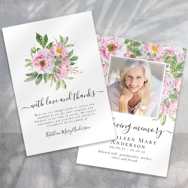 Carte De Remerciements Photo Sympathy Floral Funeral (Créateur téléchargé)