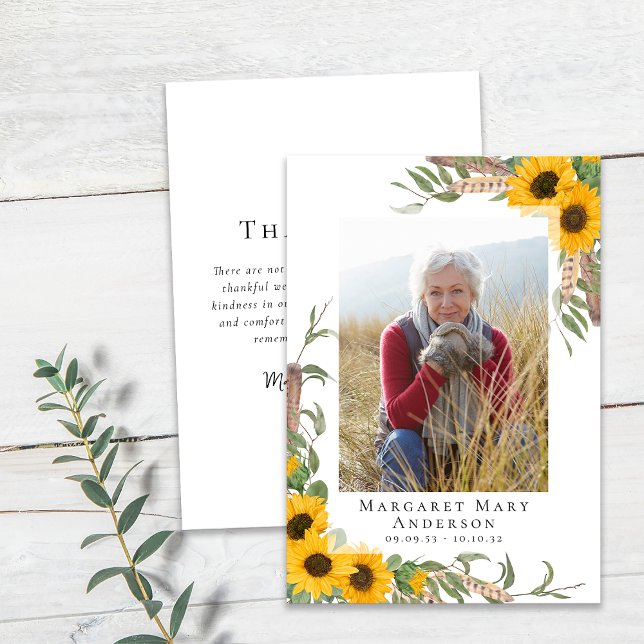 Carte De Remerciements Photo Sympathy Sunflower Funeral (Créateur téléchargé)