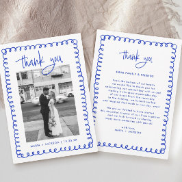 Carte De Remerciements Photo tirée à la main Mariage bleu français