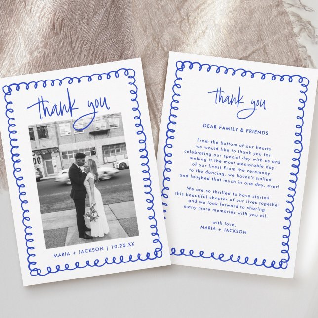 Carte De Remerciements Photo tirée à la main Mariage bleu français (Créateur téléchargé)