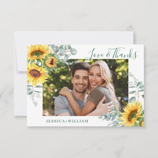Carte De Remerciements PHOTO tournesol Eucalyptus Mariage Rustique (Devant)