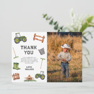 Carte De Remerciements Photo Tracteur Vert Aquarelle 2ème Anniversaire
