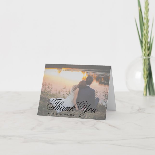 Carte De Remerciements Photo traditionnelle noir et blanc Mariage élégant (Devant)
