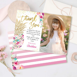 Carte De Remerciements Photo Tropicale tendance rose or ananas Floral