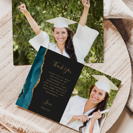 Carte De Remerciements Photo Turquoise Agate Gold Script Dark Graduation