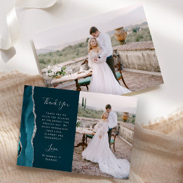 Carte De Remerciements Photo Turquoise Blue Agate Mariage de script Silve