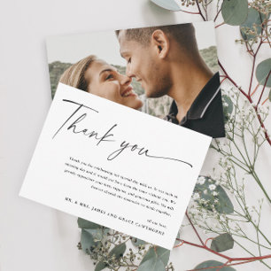 Carte De Remerciements Photo Wedding moderne de l'Elegant Black and White