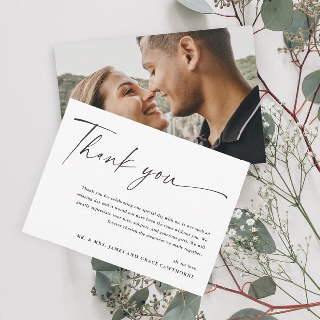 Carte De Remerciements Photo Wedding moderne de l'Elegant Black and White (Créateur téléchargé)