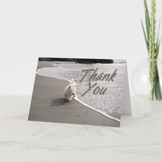 Carte de remerciements photo Westie Beachcombing (Devant)