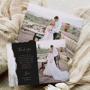Carte De Remerciements Photo White Grey Agate Rose Gold Dark Mariage