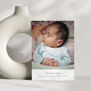 Carte De Remerciements Photographie de bébé à la typographie noire modern