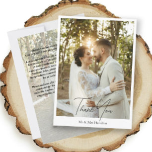 Carte De Remerciements Photographie Mariage personnalisé avec message