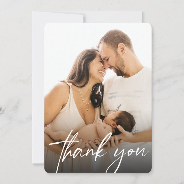 Carte De Remerciements Photographie moderne de naissance de la petite fil (Devant)