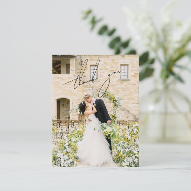 Carte De Remerciements Photographie noir et blanc classique Mariage éléga (Debout devant)