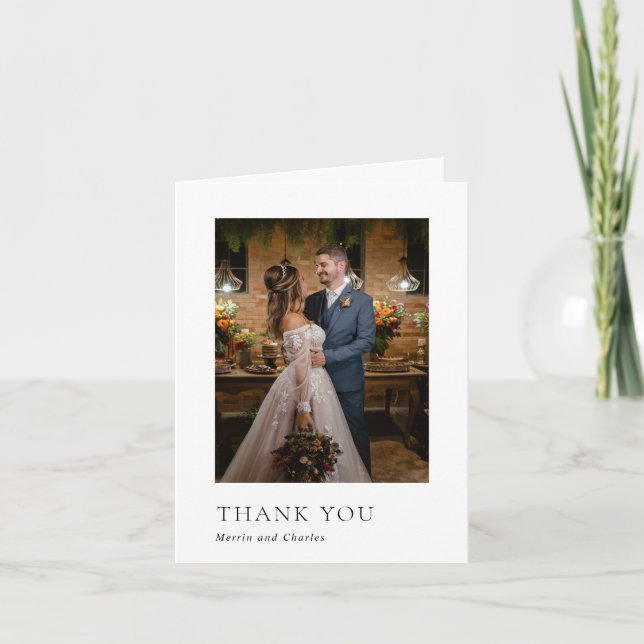 Carte De Remerciements Photographie noir et blanc élégant Mariage moderne (Devant)