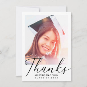 Carte De Remerciements Photographie noir moderne Graduation blanche