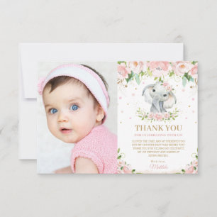 Carte De Remerciements Photos d'anniversaire de la floraison rose d'Eléph