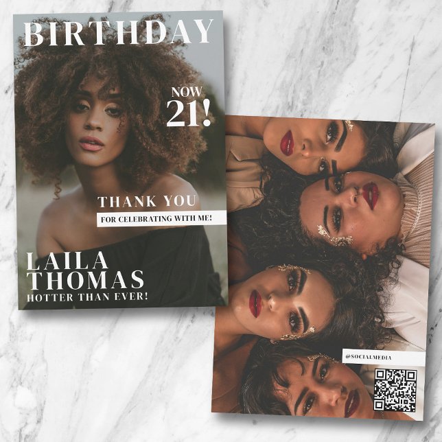 Carte De Remerciements Photos de couverture de magazine de fête d'anniver (Custom Birthday Party Magazine Cover Photos Thank You Card)