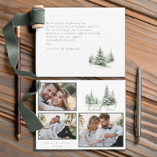 Carte De Remerciements Photos de mariage d'hiver rustique Forest Green ID