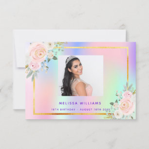 Carte De Remerciements Photos florales rose violet d'anniversaire hologra