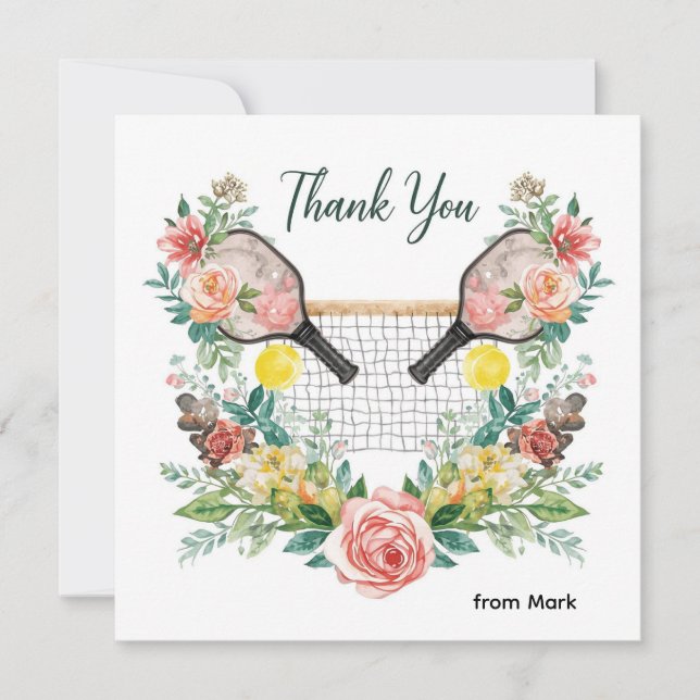 Carte De Remerciements Pickleball avec de belles fleurs (Devant)