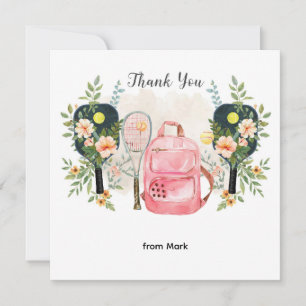 Carte De Remerciements Pickleball avec de belles fleurs