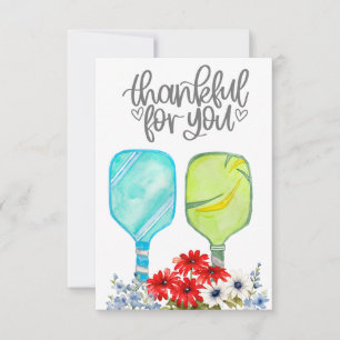 Carte De Remerciements Pickleball avec fleurs