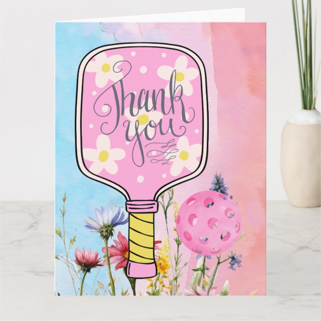 Carte De Remerciements Pickleball avec fleurs (Devant)