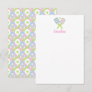 Carte De Remerciements Pickleball Paddles de Jacquard d'aquarelle Preppy