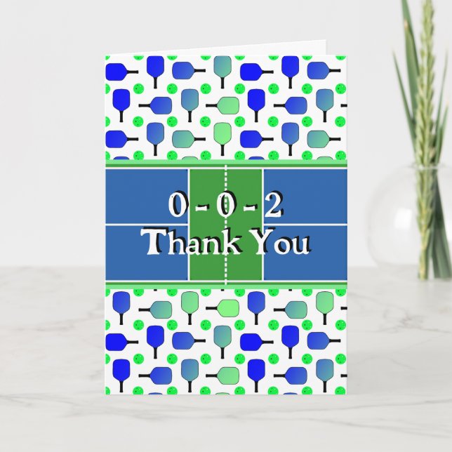 Carte De Remerciements Pickleball Party Blue Green Paddles et balles (Devant)