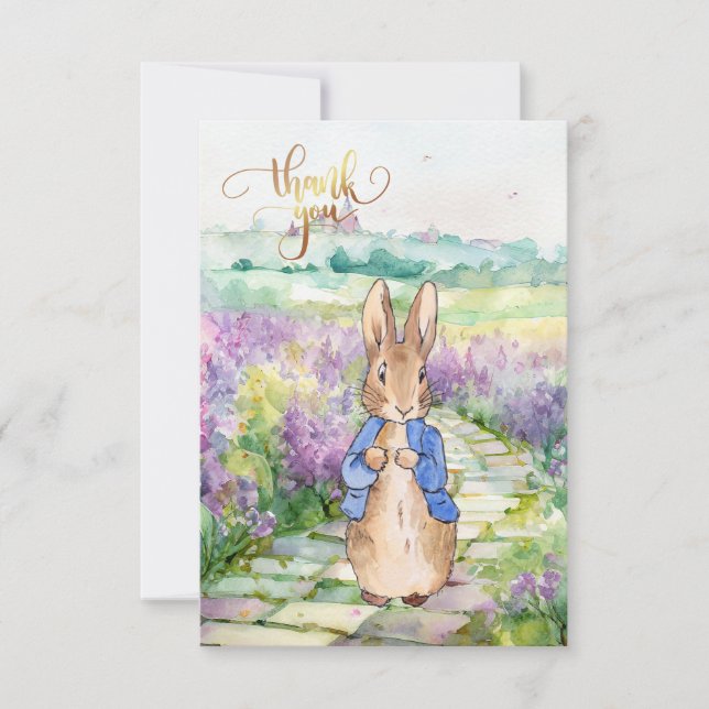 Carte De Remerciements Pierre le lapin avec lilas aquarelle (Devant)