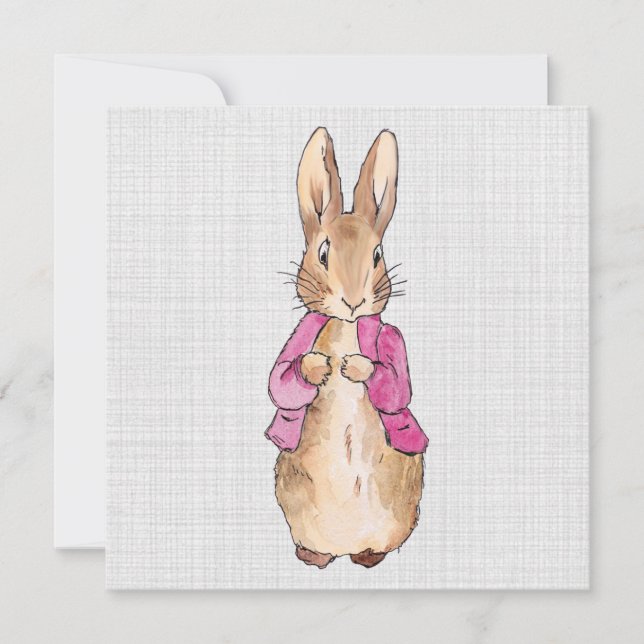 Carte De Remerciements Pierre le Lapin Veste Rose Lin Gris    (Devant)