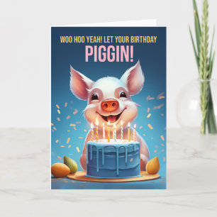 Carte De Remerciements Pig Anniversaire Avec gâteau et bougies Jouer sur 