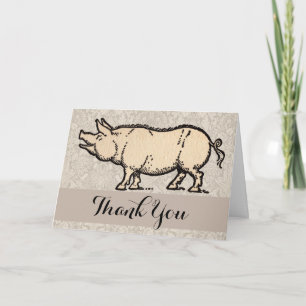 Carte De Remerciements Pig Antique Piggy Cute Vintage