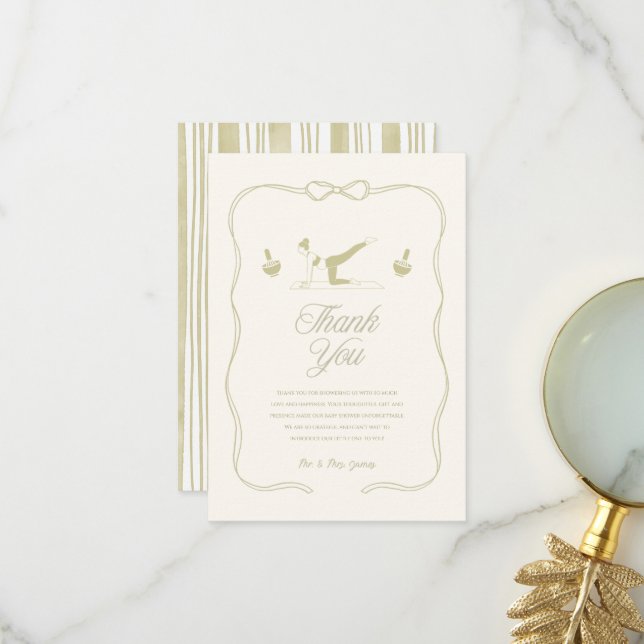 Carte De Remerciements Pilates theme baby shower (Devant/Arrière en situation)