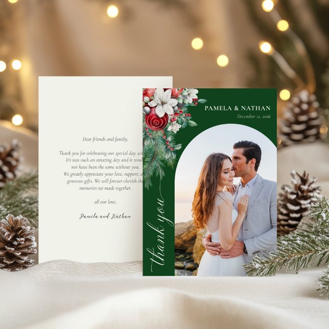 Carte De Remerciements Pin d'hiver vert aquarelle Mariage Photo (Créateur téléchargé)