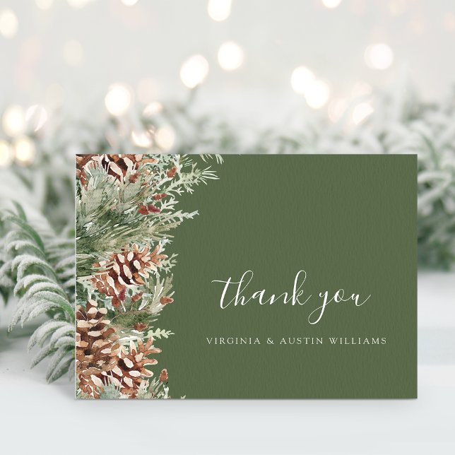 Carte De Remerciements Pin vert (Hunter Green Pine Evergreen Thank You Card by Painted Paperie
)