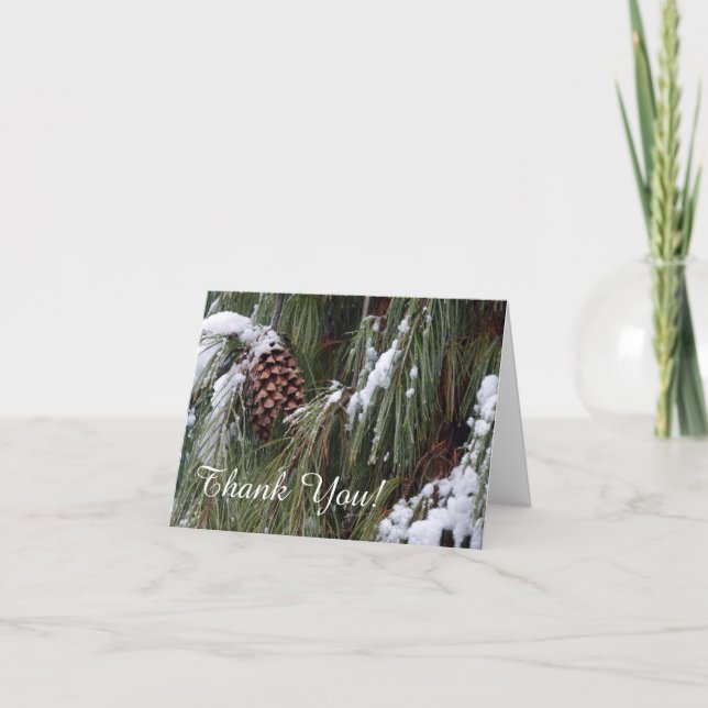 Carte De Remerciements Pine Cône À feuillage persistant Neige hiver Vacan (Devant)
