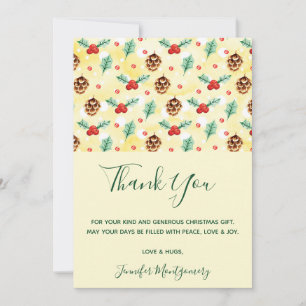 Carte De Remerciements Pine Cones et Motif de Noël Holly