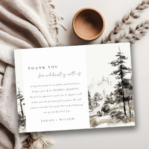 Carte De Remerciements Pine Woods Mountain Paysage Mariage de croquis