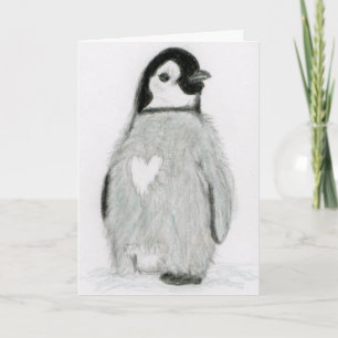 CARTE DE REMERCIEMENTS PINGOUIN AVEC UN COEUR !  SALUTATIONS TOUTES LES