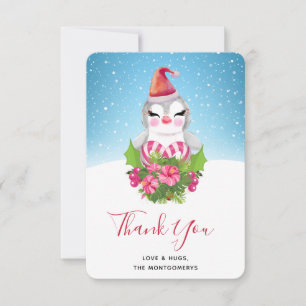 Carte De Remerciements Pingouin de Noël mignon à Santa Hat